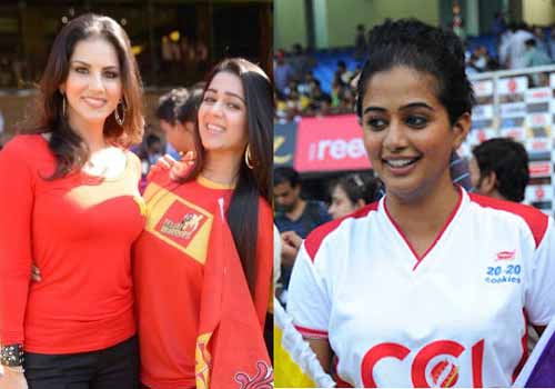 Heroines Pose With Adult Actress, Sunny Leone Charmi And Priya Mani At CCL Criket Match, Sunny Leone In CCL Criket Match, Sunny Leone Poses On CCL Criket Match, Charmi And Priya Mani Follows Sunny Leone 